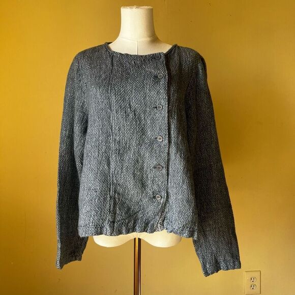 Flax Compelling Cardigan in Blue Honeycomb 100% Linen Button Down‎ Small - Picture 1 of 8